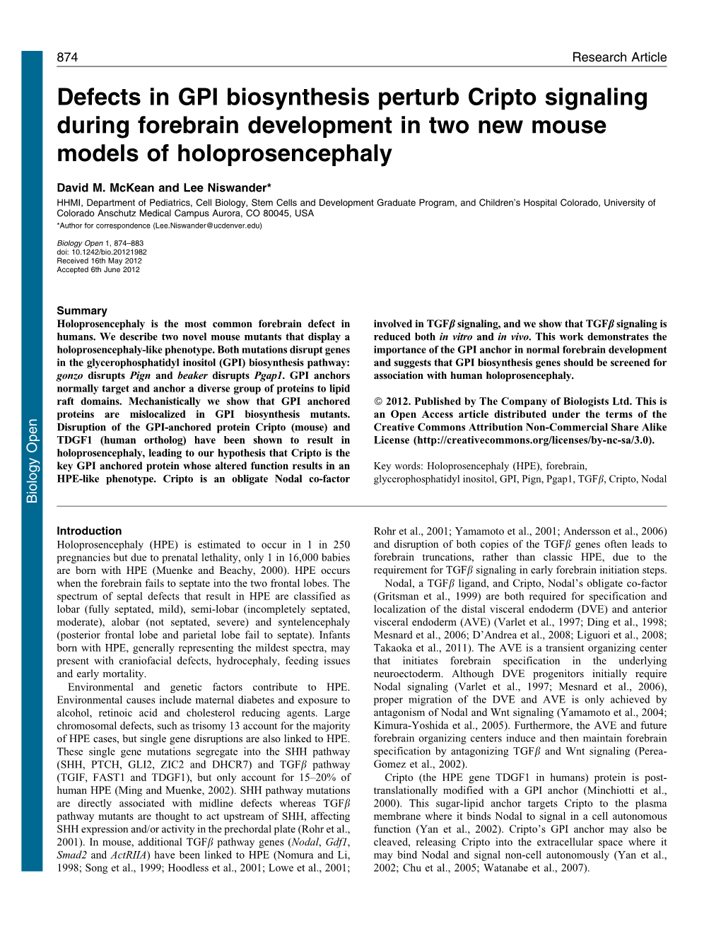 Defects in GPI Biosynthesis Perturb Cripto Signaling During Forebrain Development in Two New Mouse Models of Holoprosencephaly