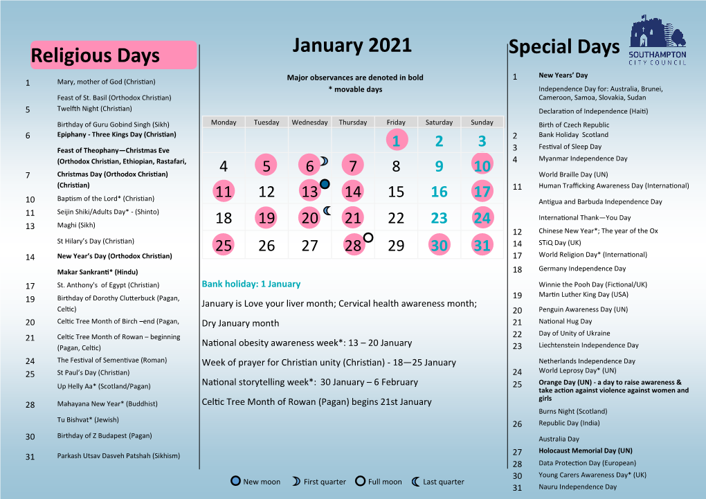 Diversity Calendar 2021