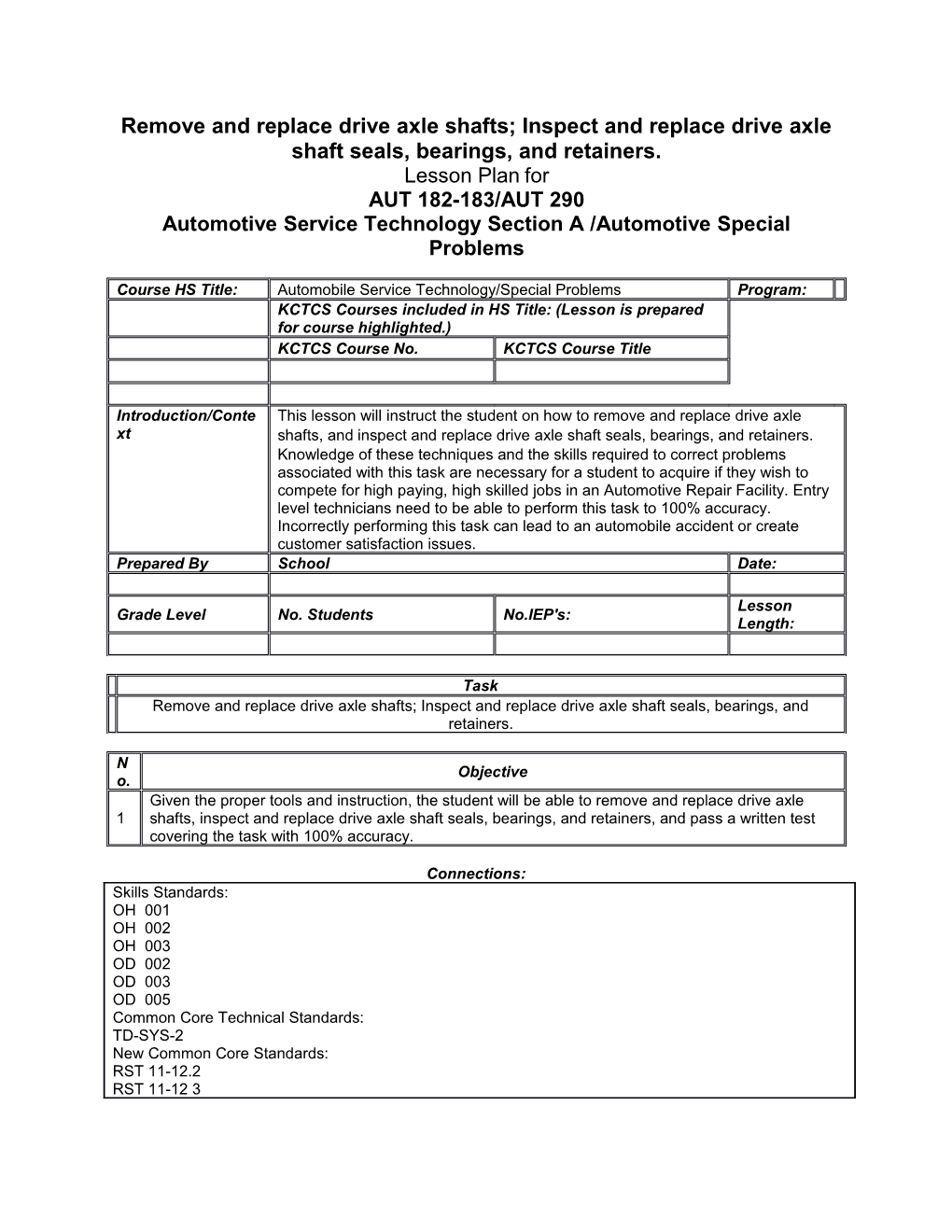 Automotive Service Technology Section a /Automotive Special Problems s2