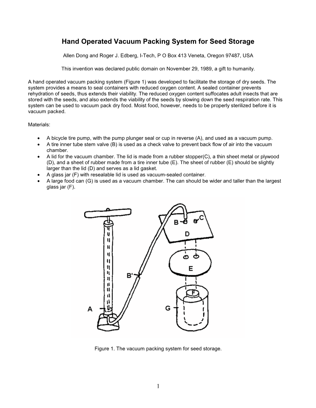 Hand Operated Vacuum Packing System for Seed Storage