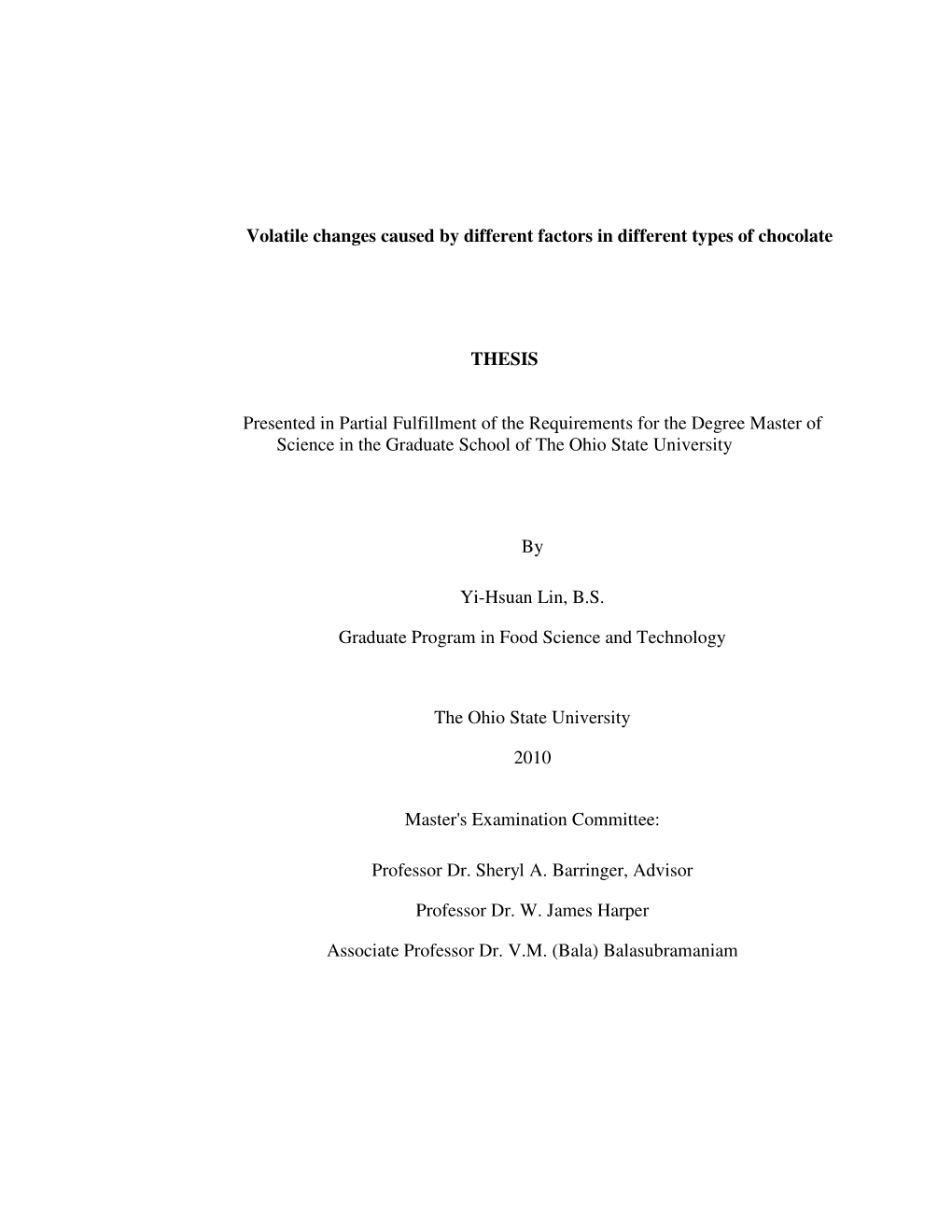 Volatile Changes Caused by Different Factors in Different Types of Chocolate