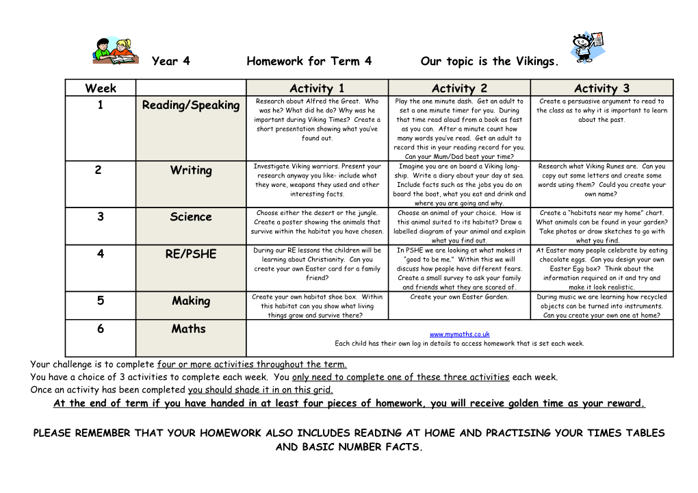 Your Challenge Is to Complete Four Or More Activities Throughout the Term s1