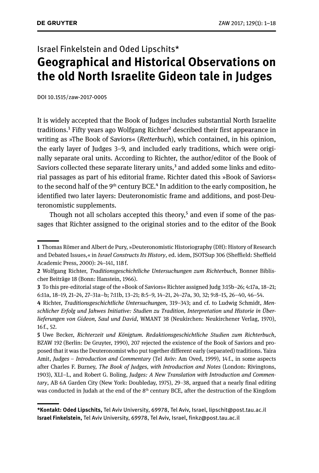 Geographical and Historical Observations on the Old North Israelite Gideon Tale in Judges