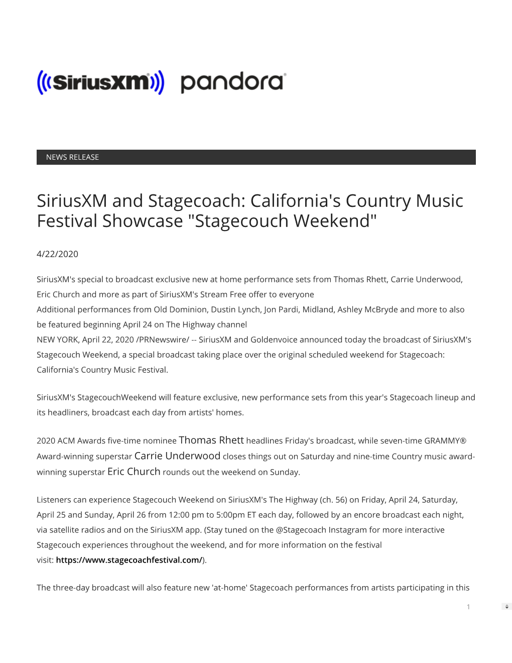 Siriusxm and Stagecoach: California's Country Music Festival Showcase 