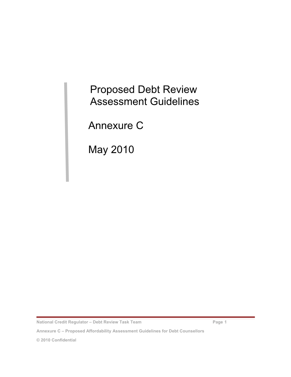 Proposed Debt Review Assessment Guidelines