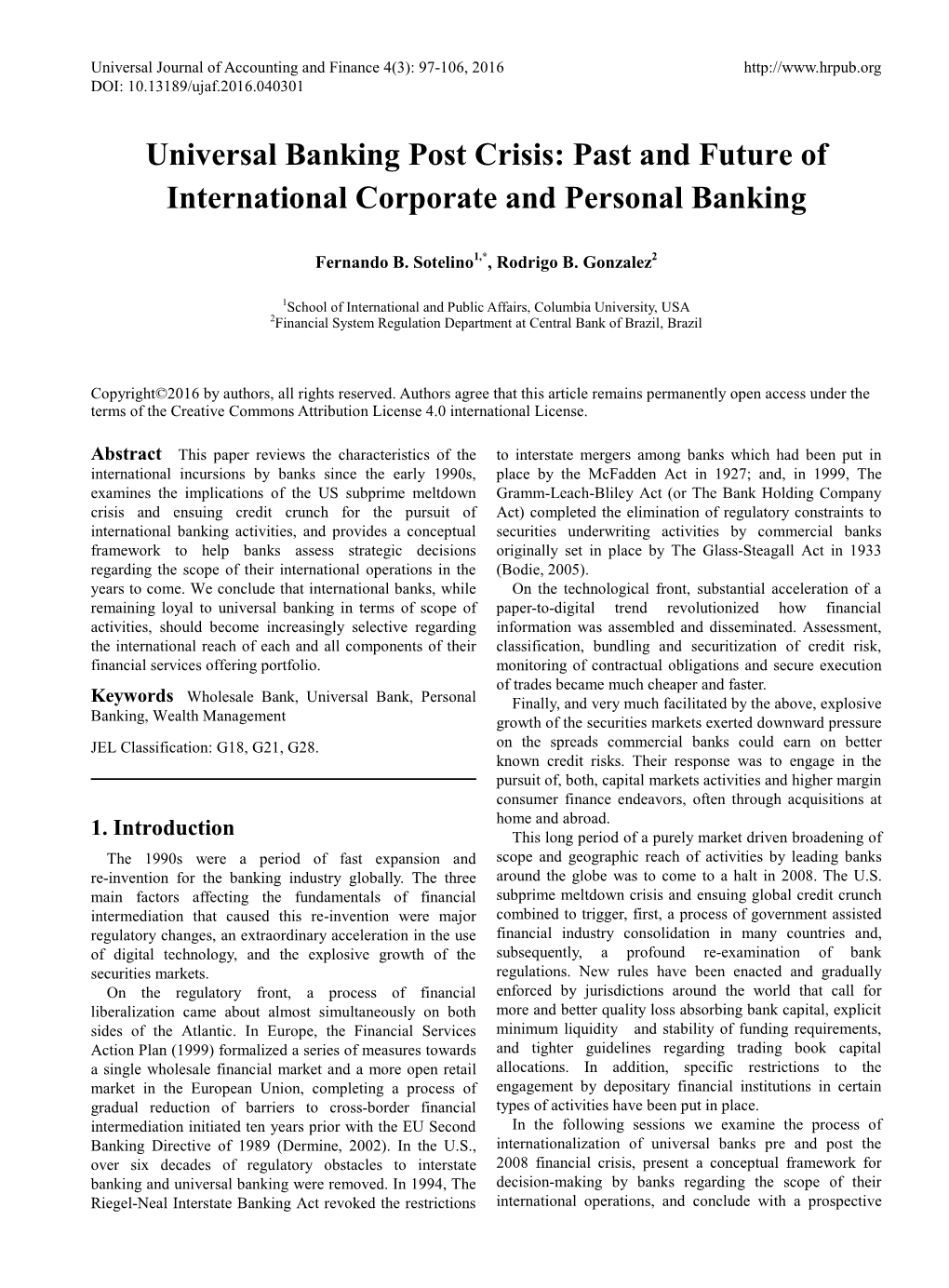 Universal Banking Post Crisis: Past and Future of International Corporate and Personal Banking