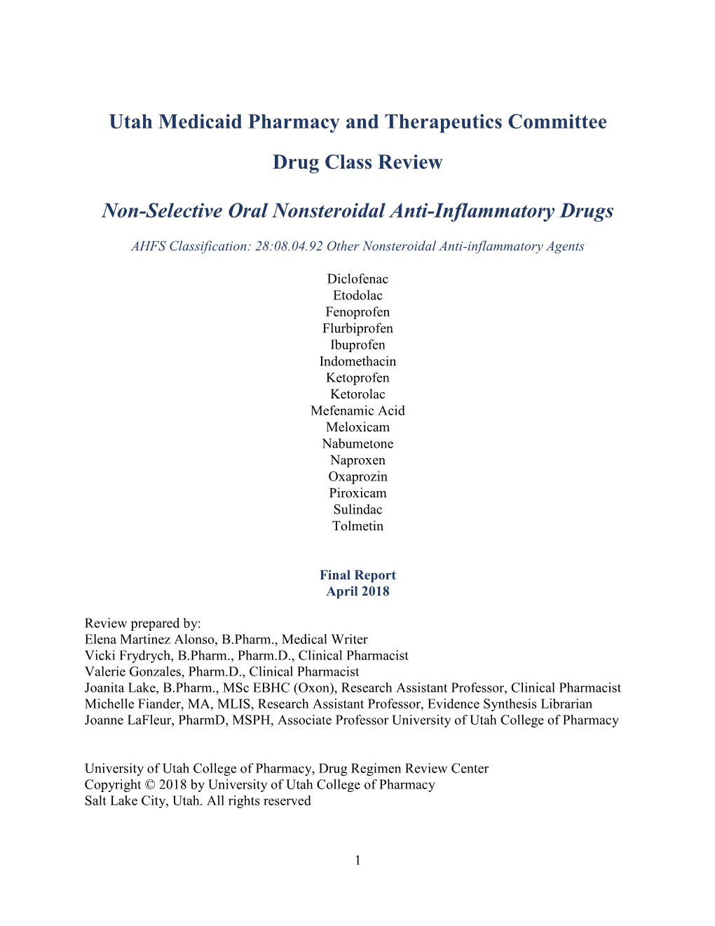 Utah Medicaid Pharmacy and Therapeutics Committee Drug