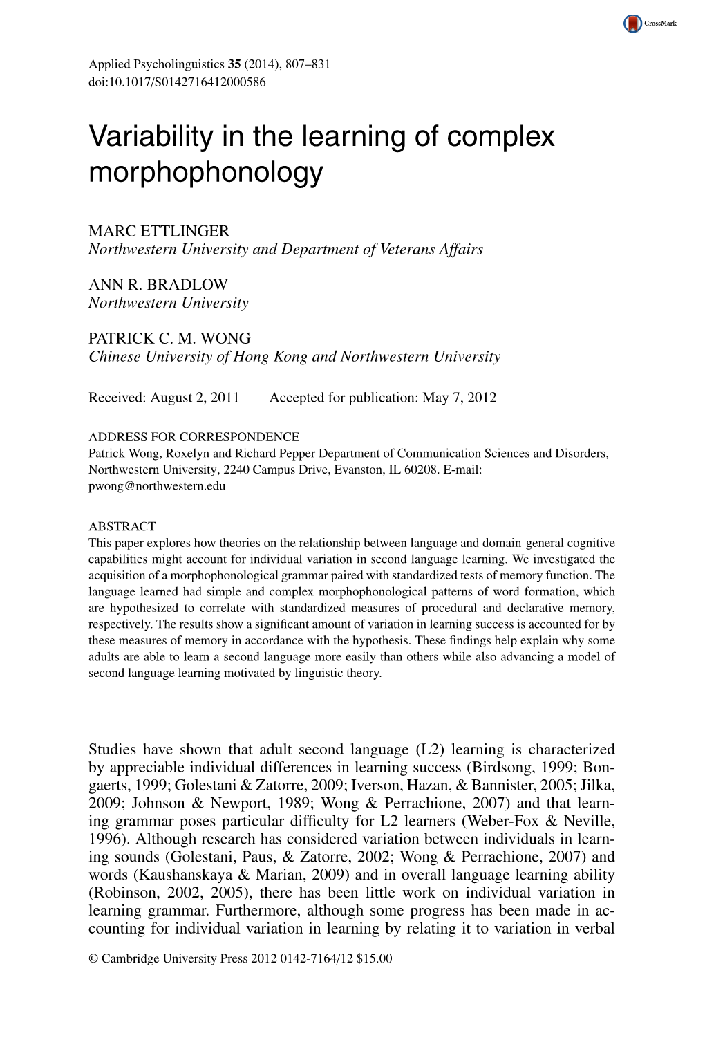 Variability in the Learning of Complex Morphophonology