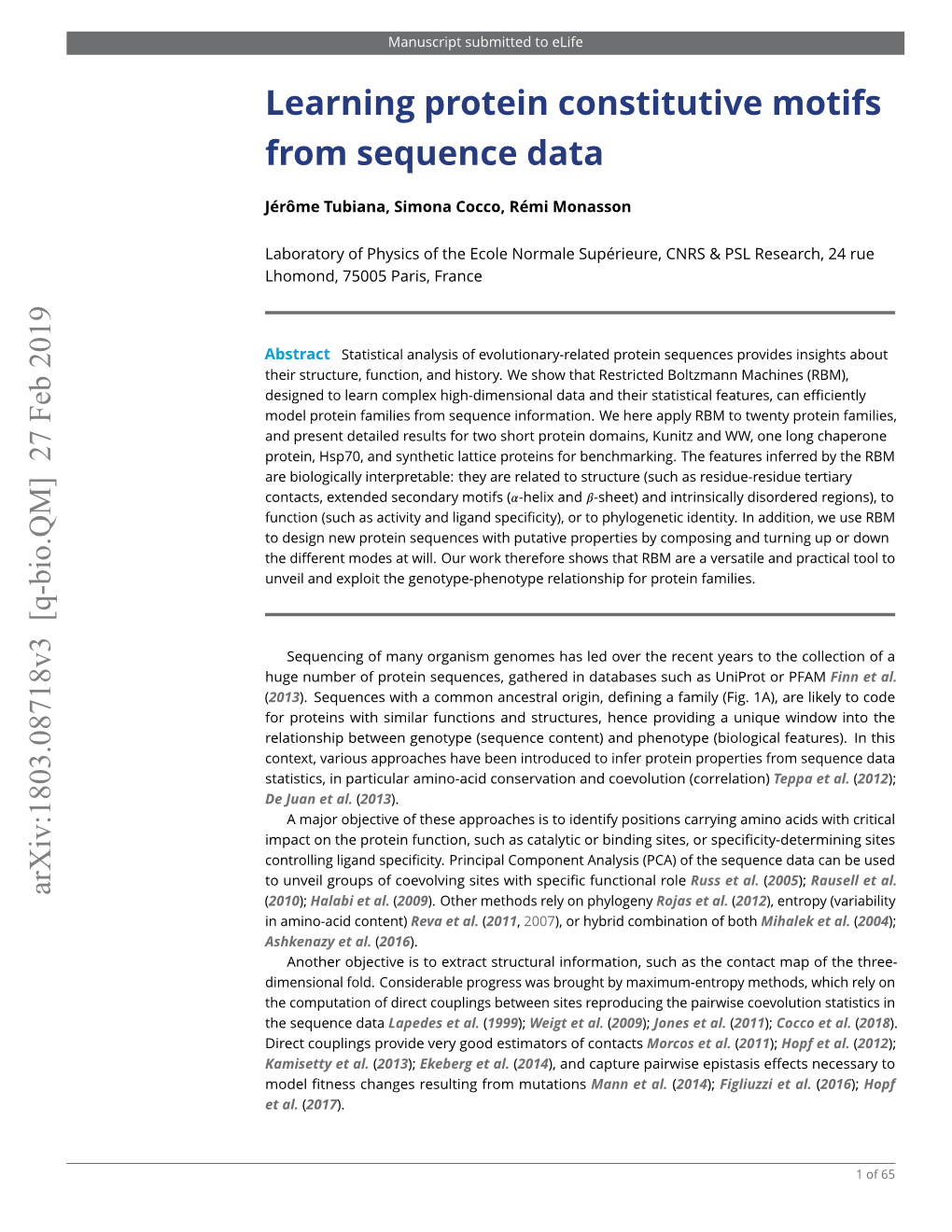 Learning Protein Constitutive Motifs from Sequence Data