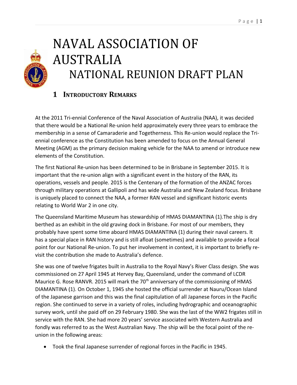 National Reunion Draft Plan