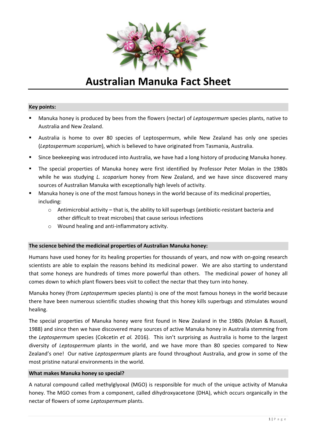 Australian Manuka Fact Sheet