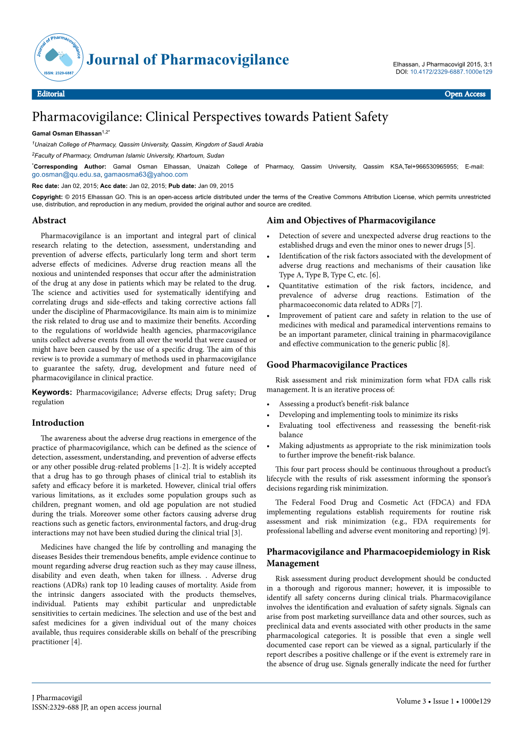 Pharmacovigilance: Clinical Perspectives Towards Patient Safety