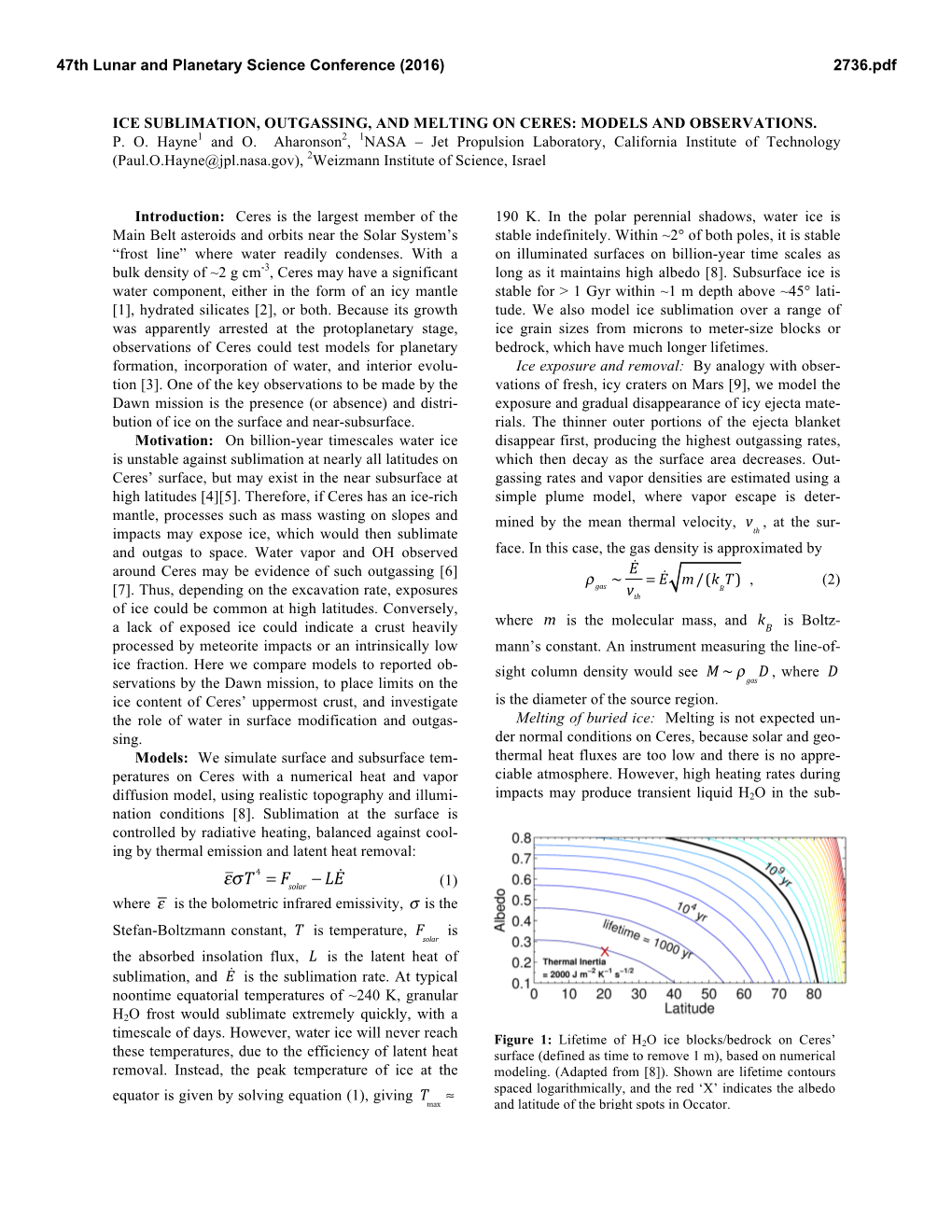 Ice Sublimation, Outgassing, and Melting on Ceres: Models and Observations