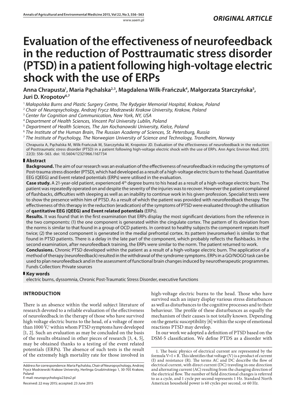 Evaluation of the Effectiveness of Neurofeedback in the Reduction Of