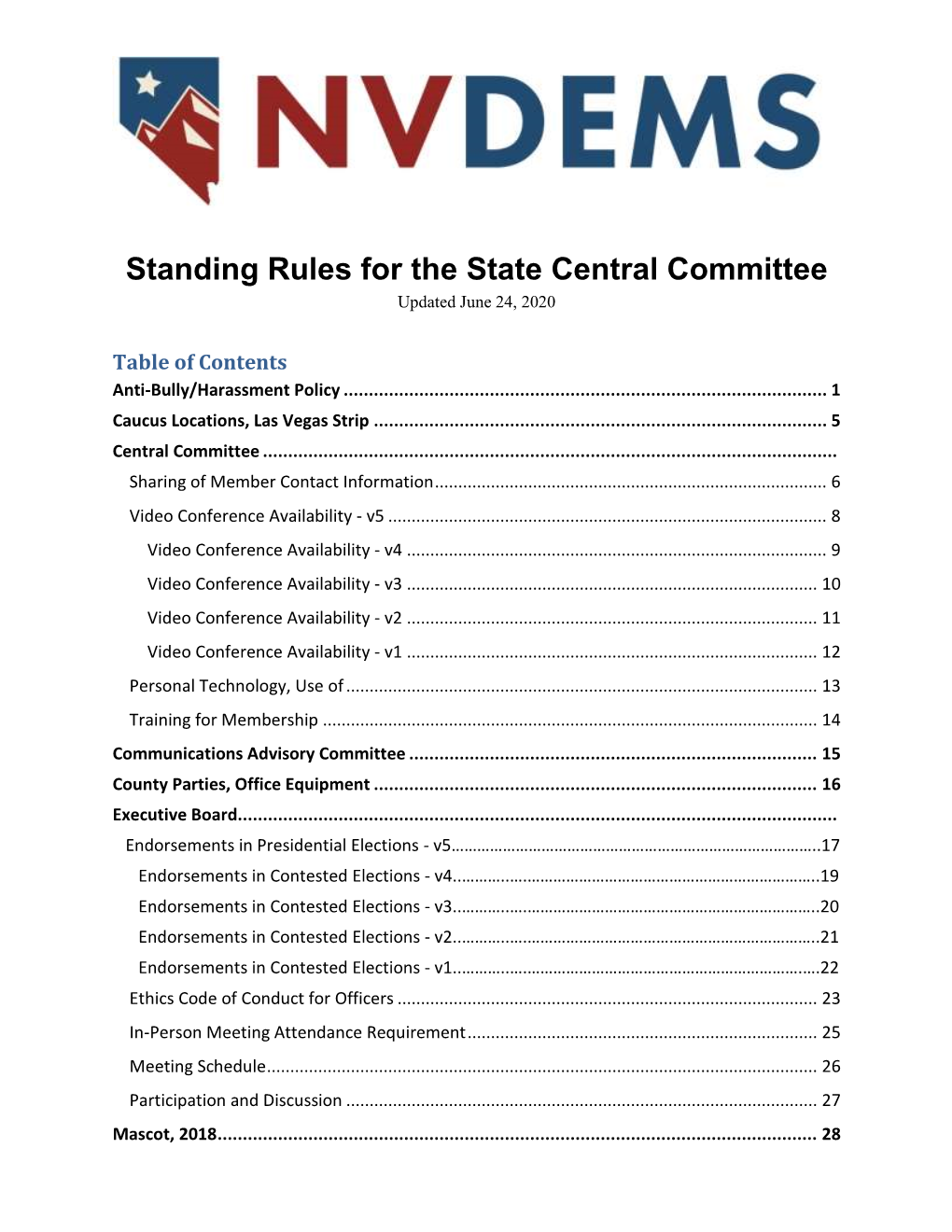 Standing Rules for the State Central Committee Updated June 24, 2020