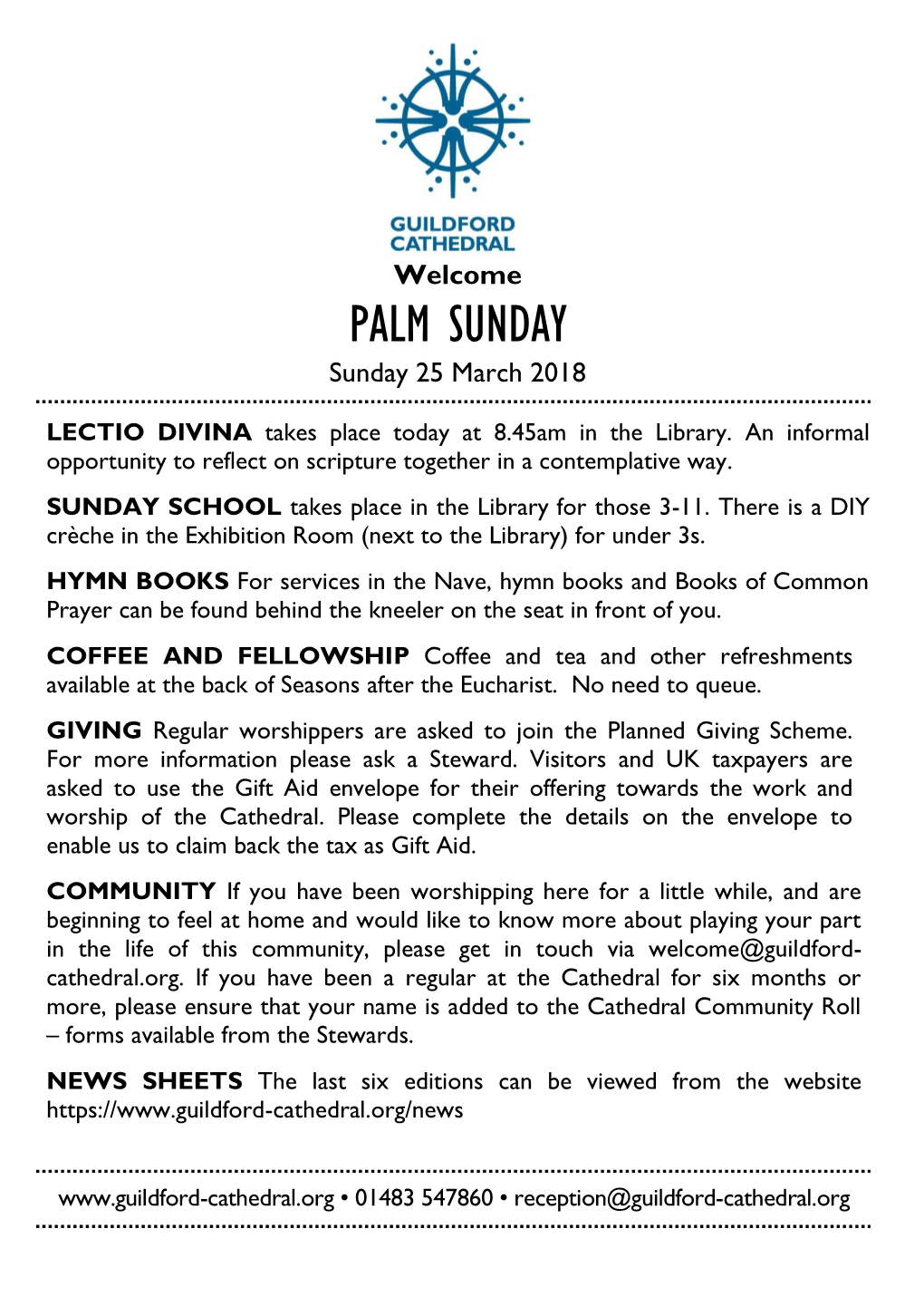 PALM SUNDAY Sunday 25 March 2018