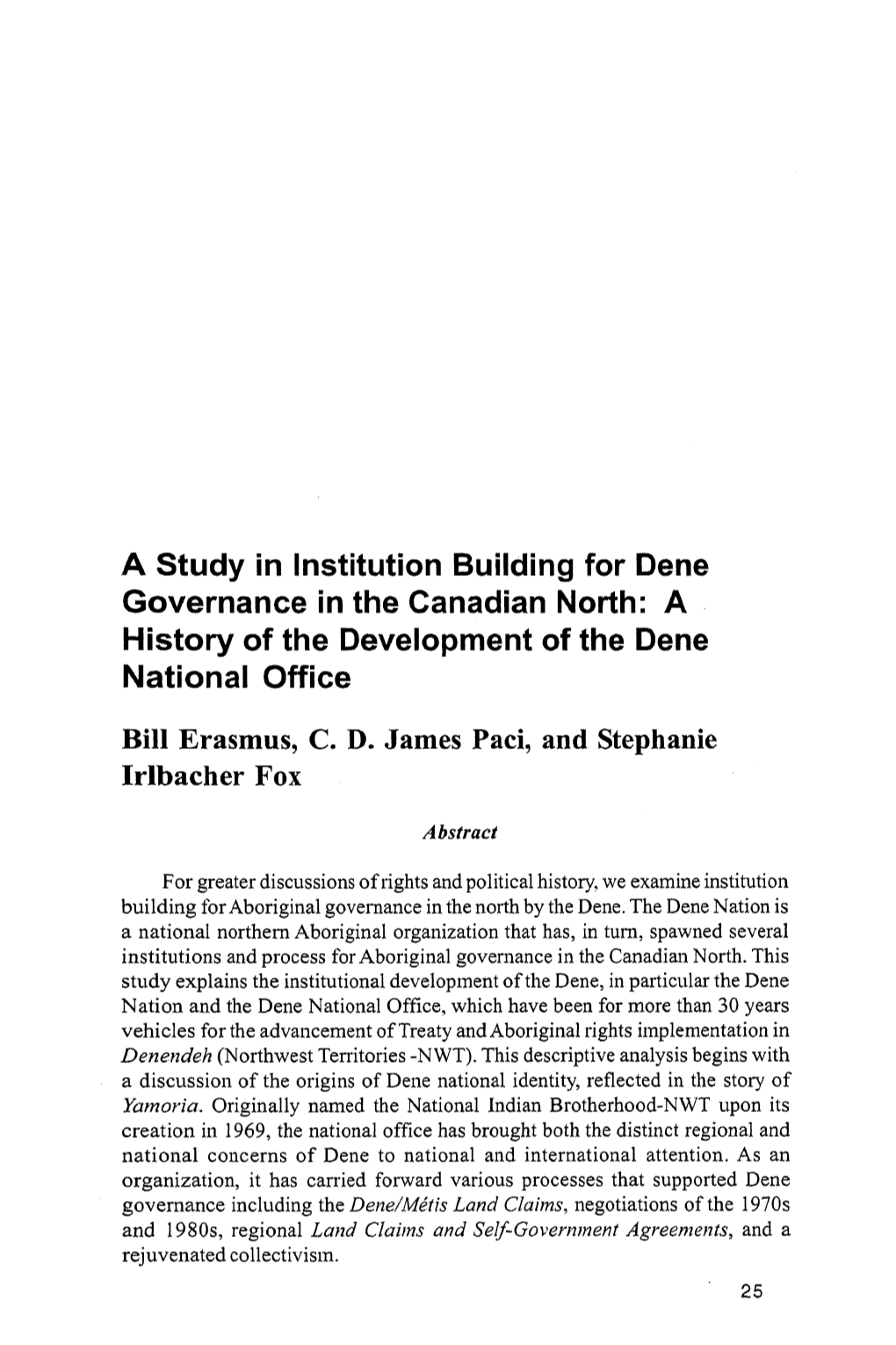 A History of the Development of the Dene National Office