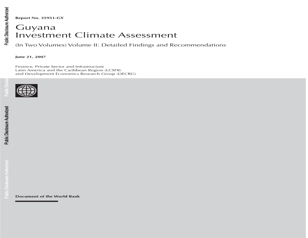 Guyana Investment Climate Assessment