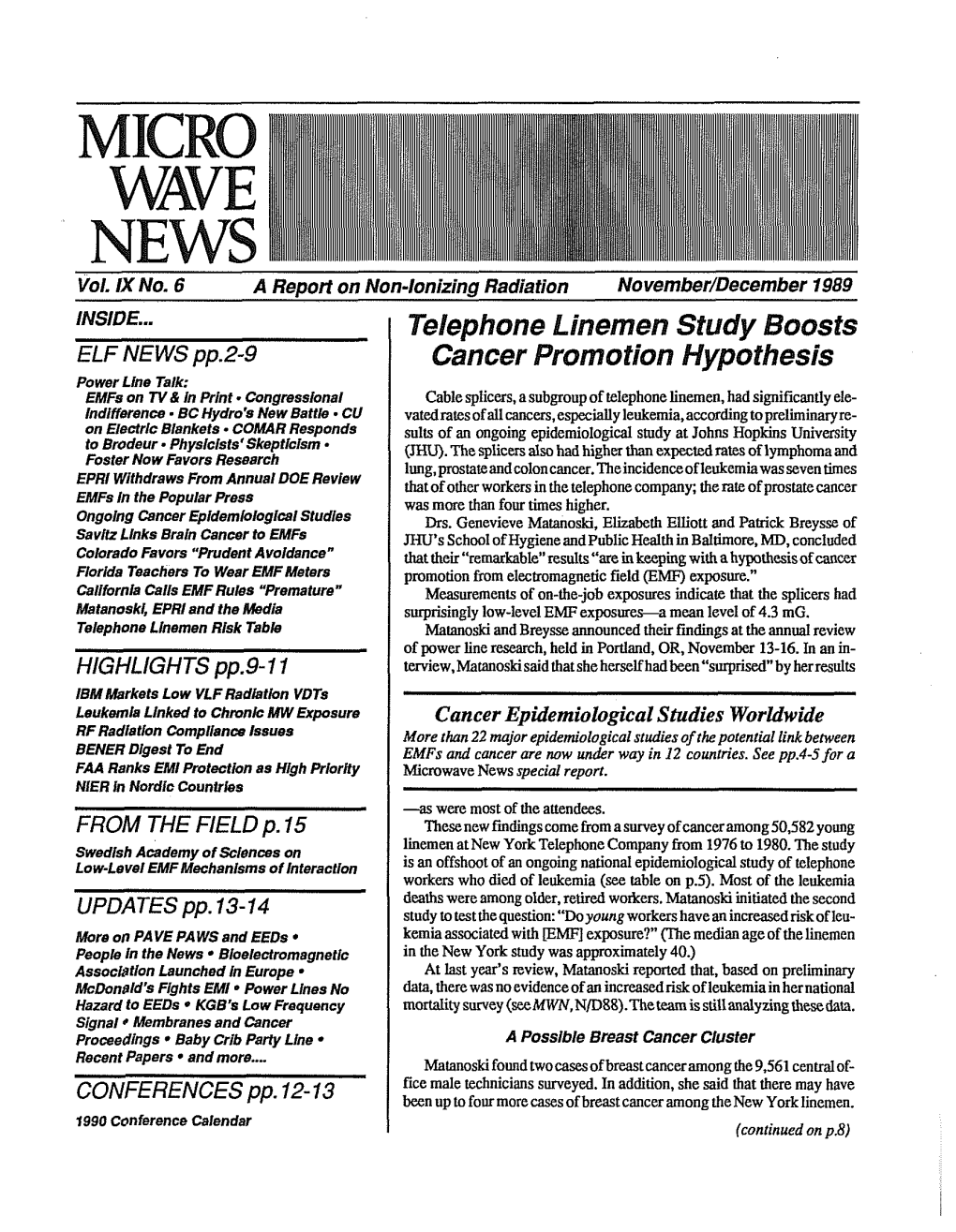 MICROWAVE NEWS November/December 1989 HIGHLIGHTS