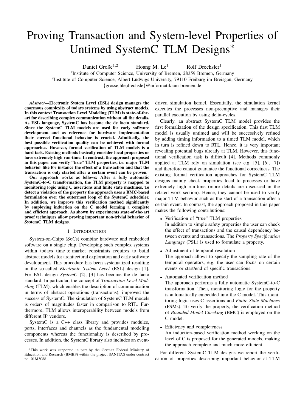 Proving Transaction and System-Level Properties of Untimed Systemc TLM Designs∗