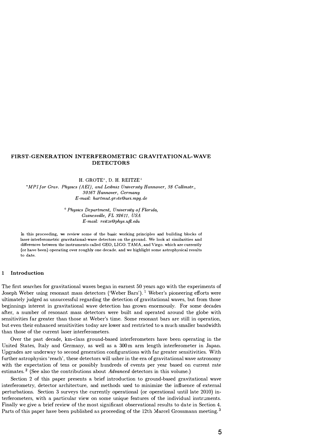 First-Generation Interferometric Grav Itational-Wav E Detectors