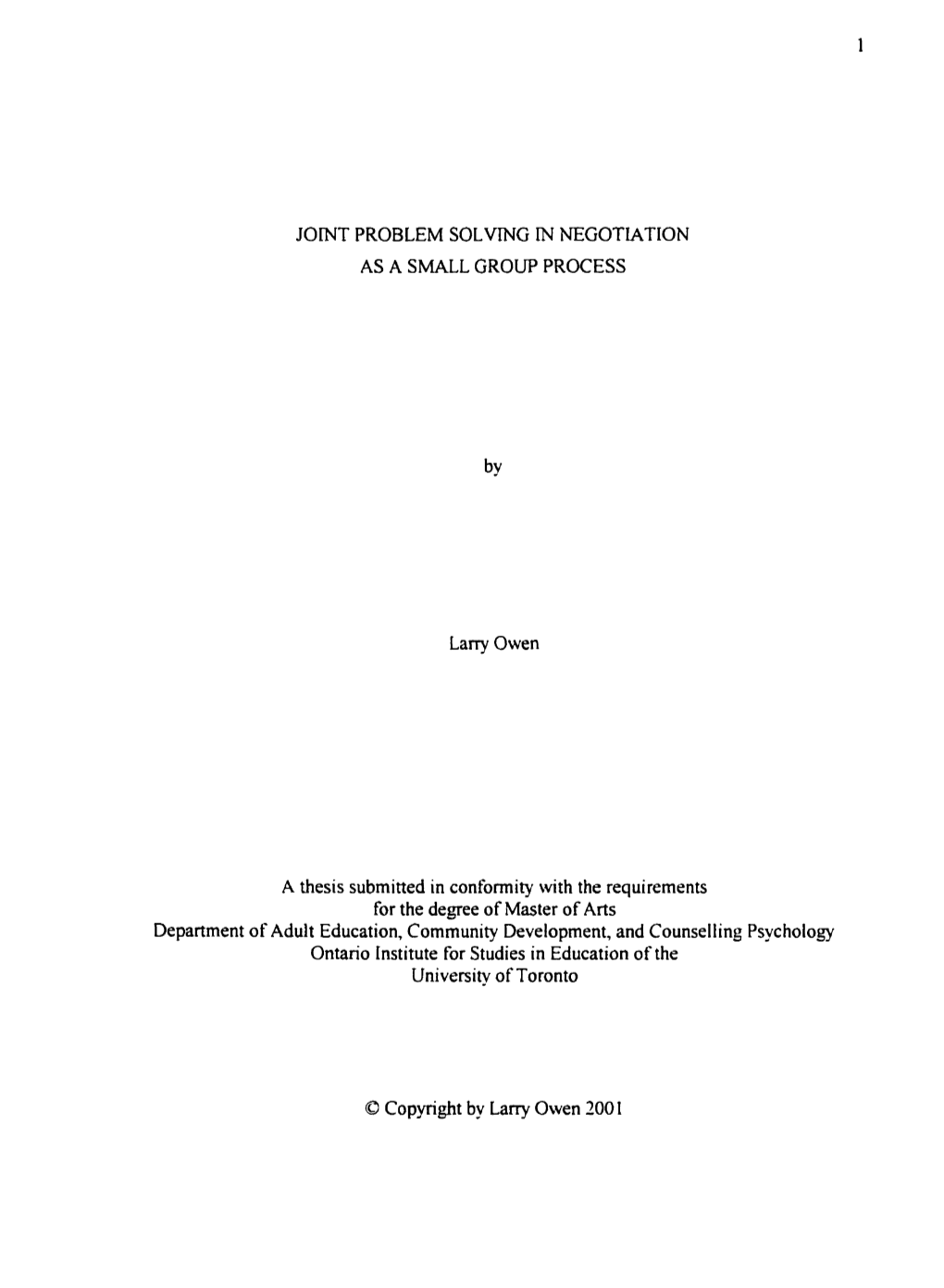 Joint PROBLEM SOLVING in NEGOTUTION Lany Owen a Thesis