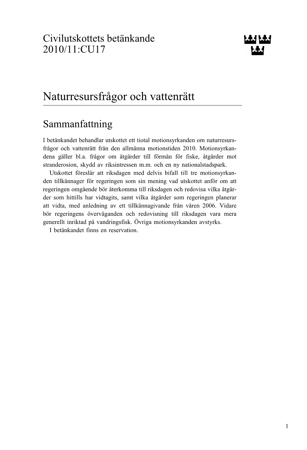 Naturresursfrågor Och Vattenrätt