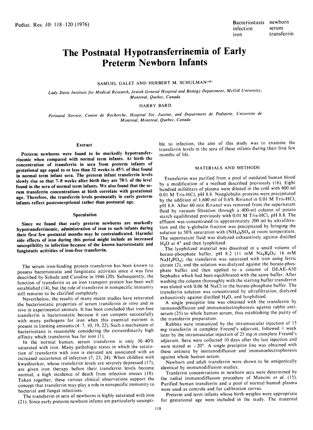 The Postnatal Hypotransferrinemia of Early Preterm Newborn Infants