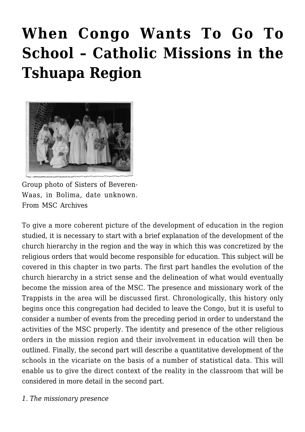 Catholic Missions in the Tshuapa Region