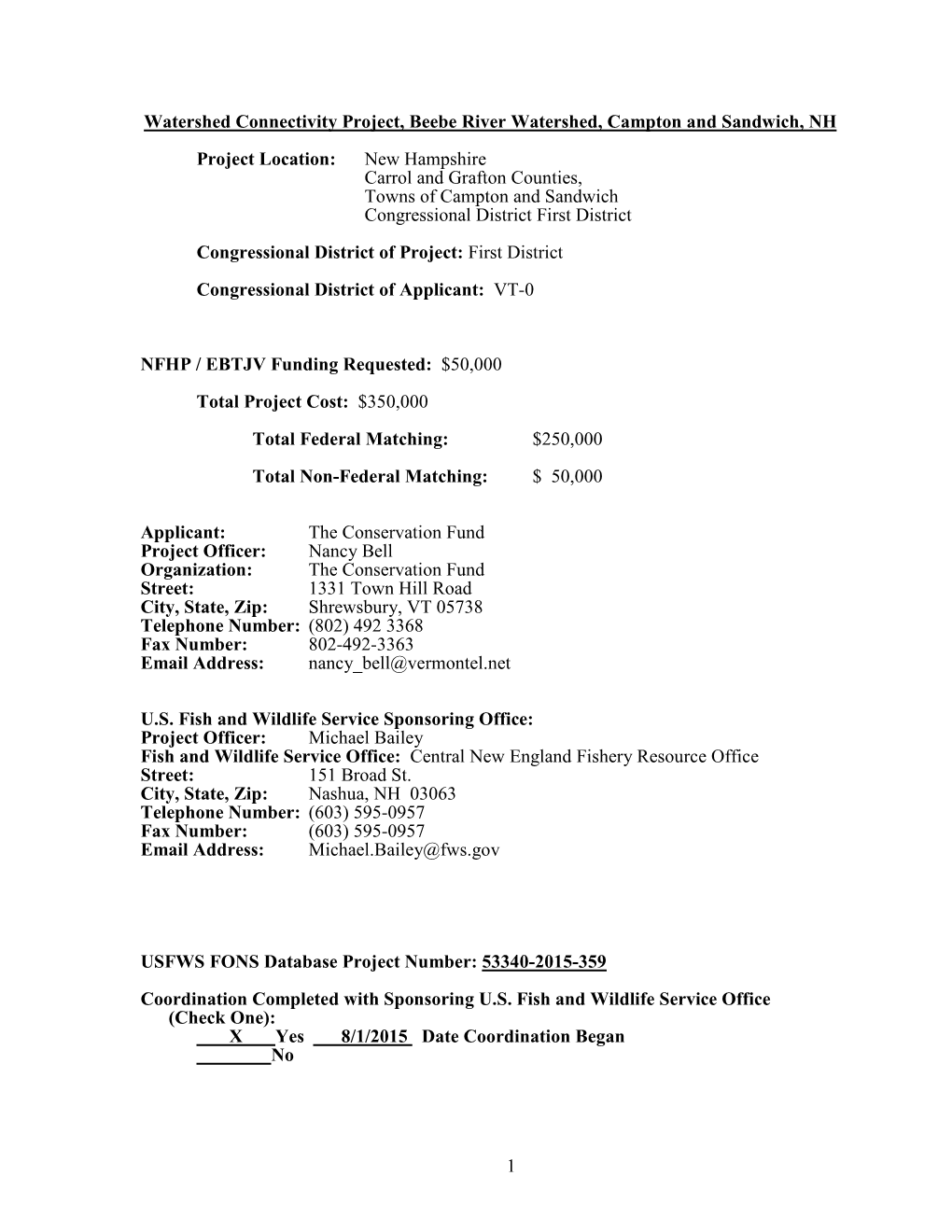 1 Watershed Connectivity Project, Beebe River Watershed, Campton