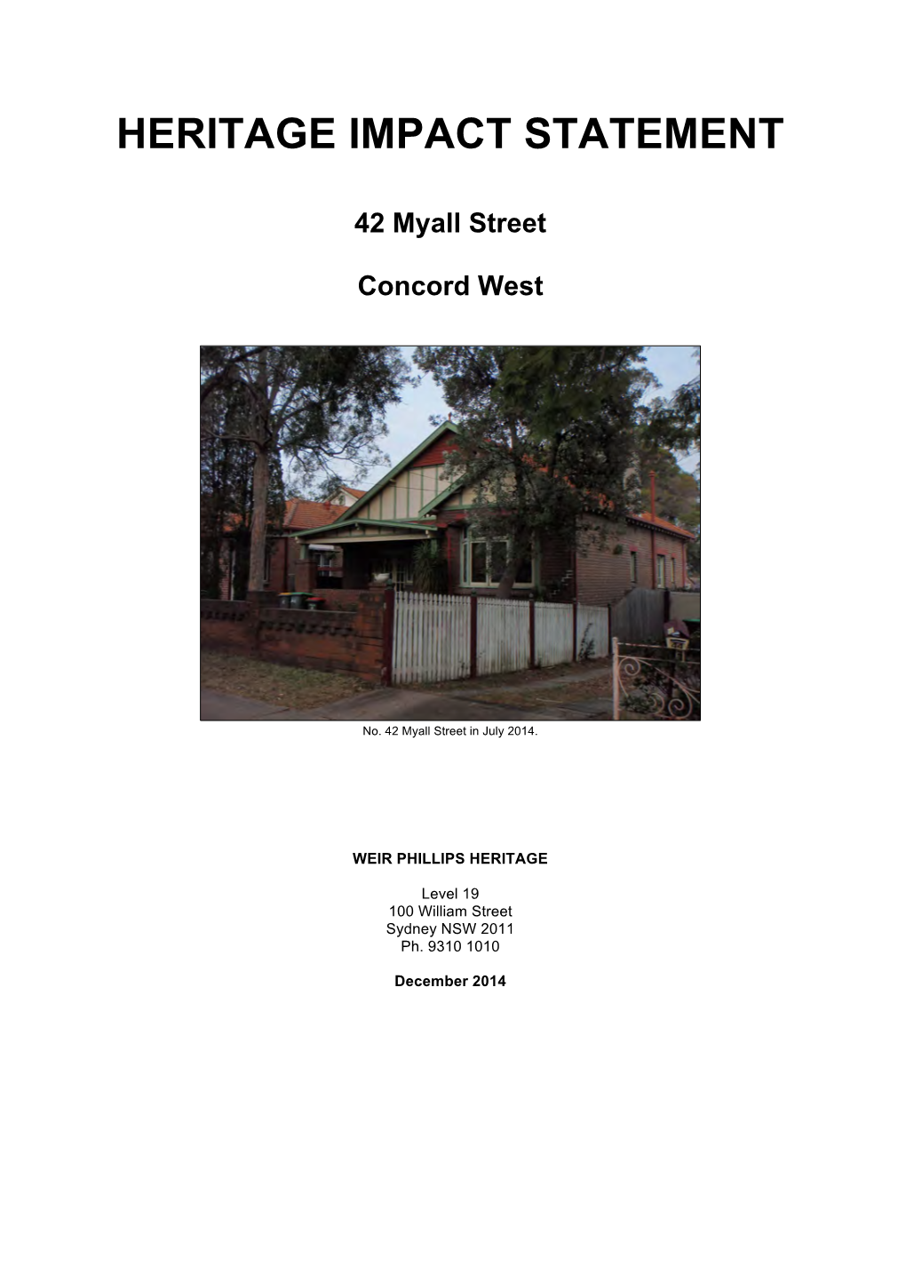 HERITAGE IMPACT STATEMENT 42 Myall Street Concord West