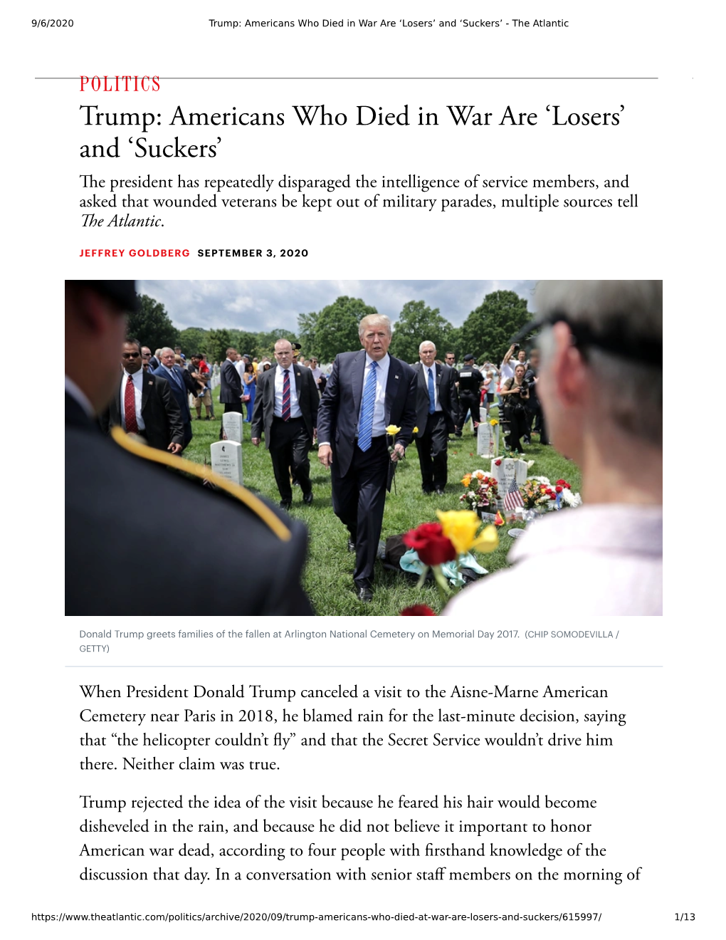 Trump: Americans Who Died in War Are ‘Losers’ and ‘Suckers’ - the Atlantic