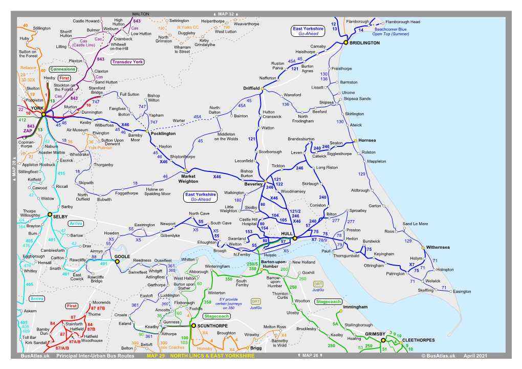 Busatlas.Uk Principal Inter-Urban Bus Routes MAP 29 NORTH LINCS & EAST YORKSHIRE © Busatlas.Uk April 2021