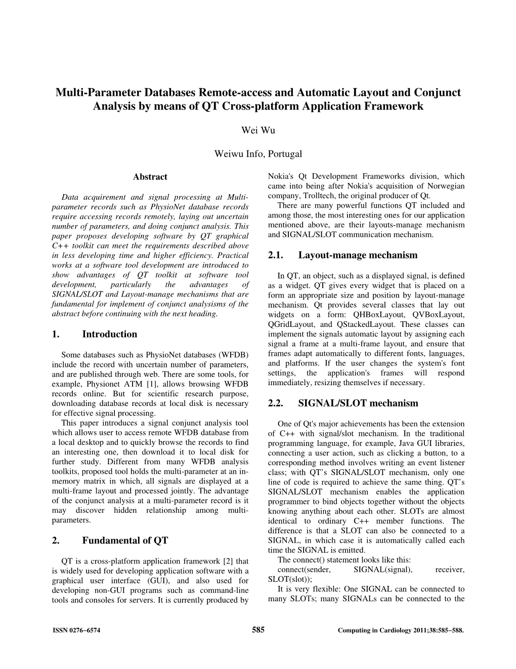 Multi-Parameter Databases Remote-Access and Automatic Layout and Conjunct Analysis by Means of QT Cross-Platform Application Framework