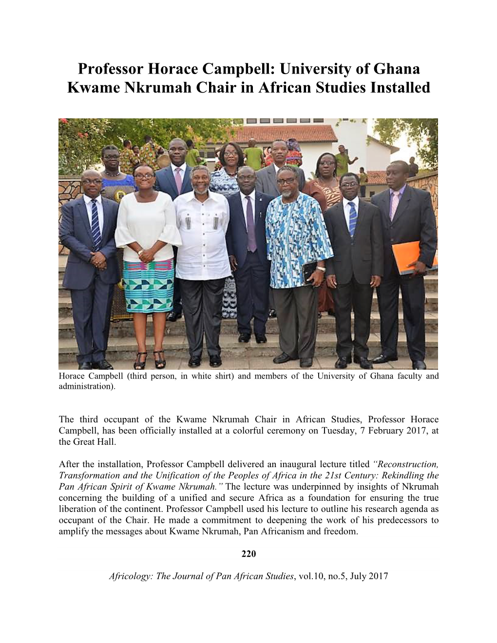 Professor Horace Campbell: University of Ghana Kwame Nkrumah Chair in African Studies Installed
