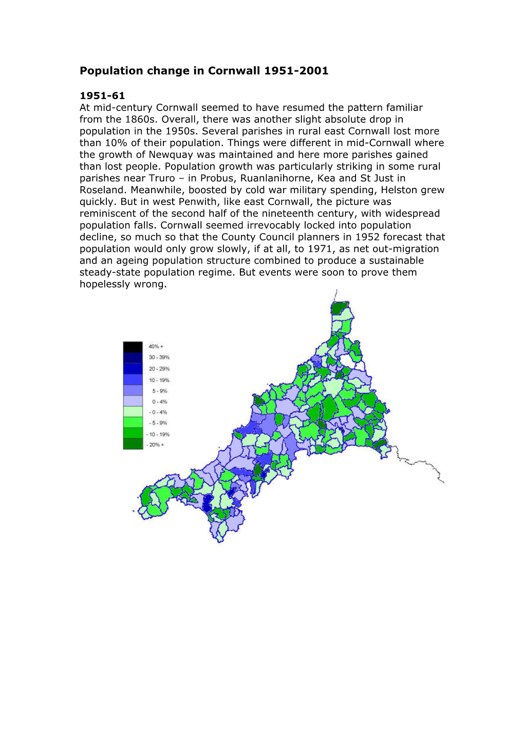 Population Change in Cornwall 1951-2001