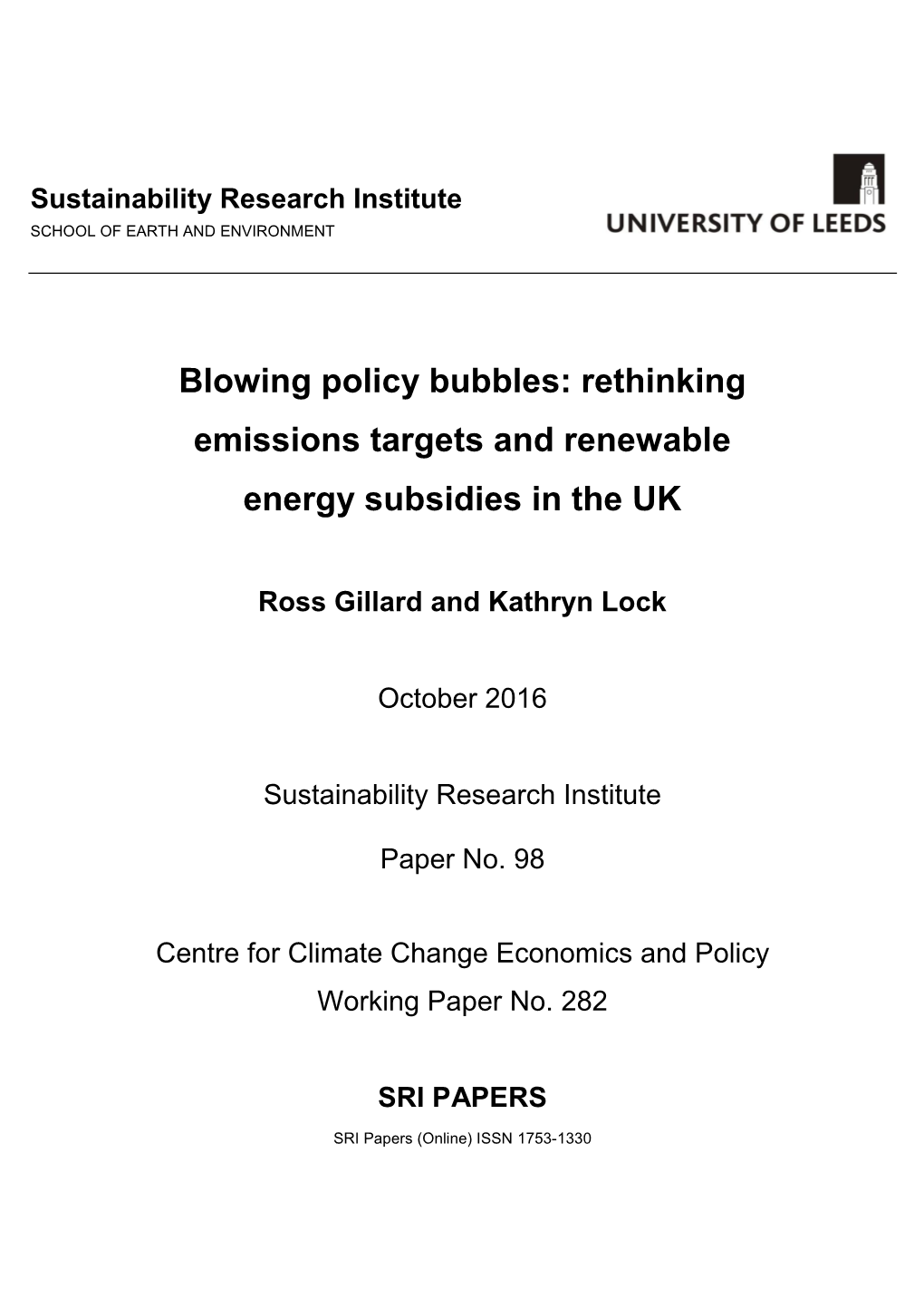 Blowing Policy Bubbles: Rethinking Emissions Targets and Renewable Energy Subsidies in the UK