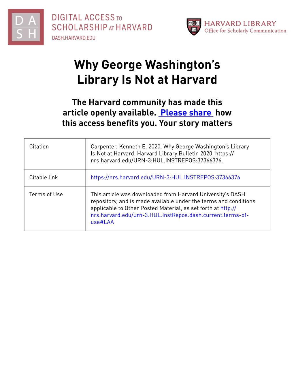 Why George Washington's Library Is Not at Harvard