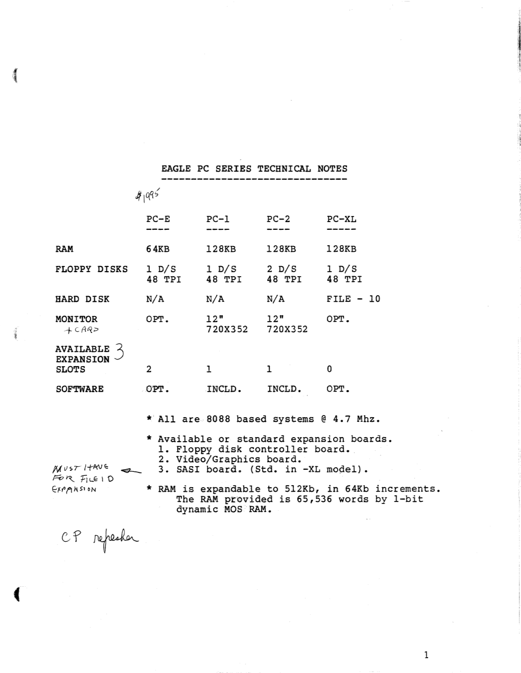 EAGLE PC SERIES TECHNICAL NOTES ------/ 41({:R~