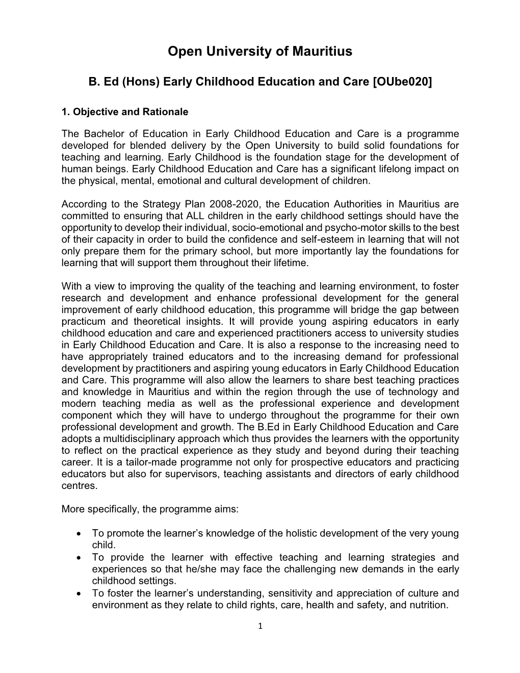 (Hons) Early Childhood Education and Care [Oube020]