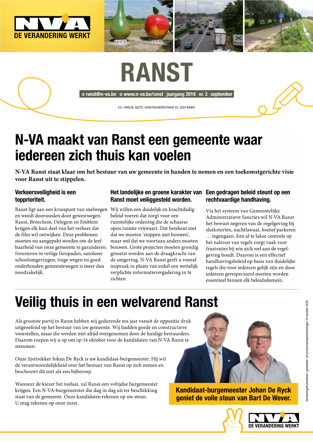 N-VA Maakt Van Ranst Een Gemeente Waar Iedereen Zich Thuis Kan Voelen Veilig Thuis in Een Welvarend Ranst