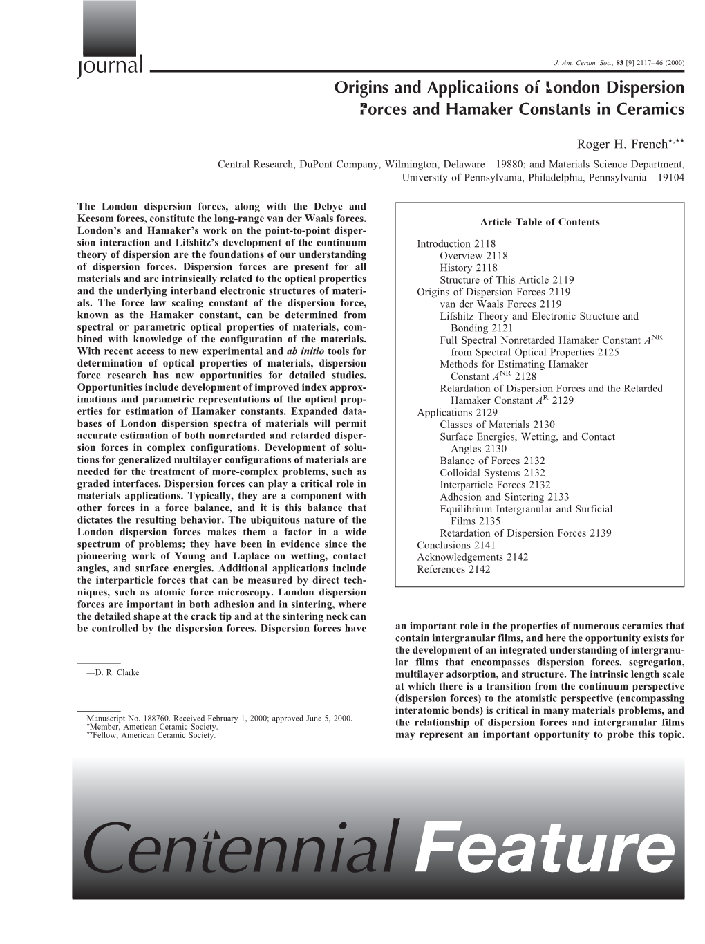 Origins and Applications of London Dispersion Forces and Hamaker Constants in Ceramics