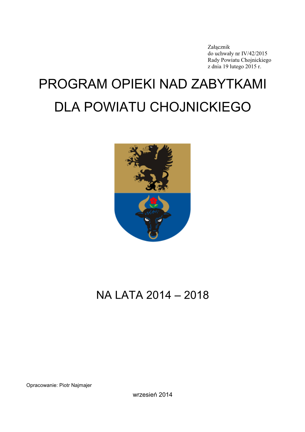 Program Opieki Nad Zabytkami Dla Powiatu Chojnickiego