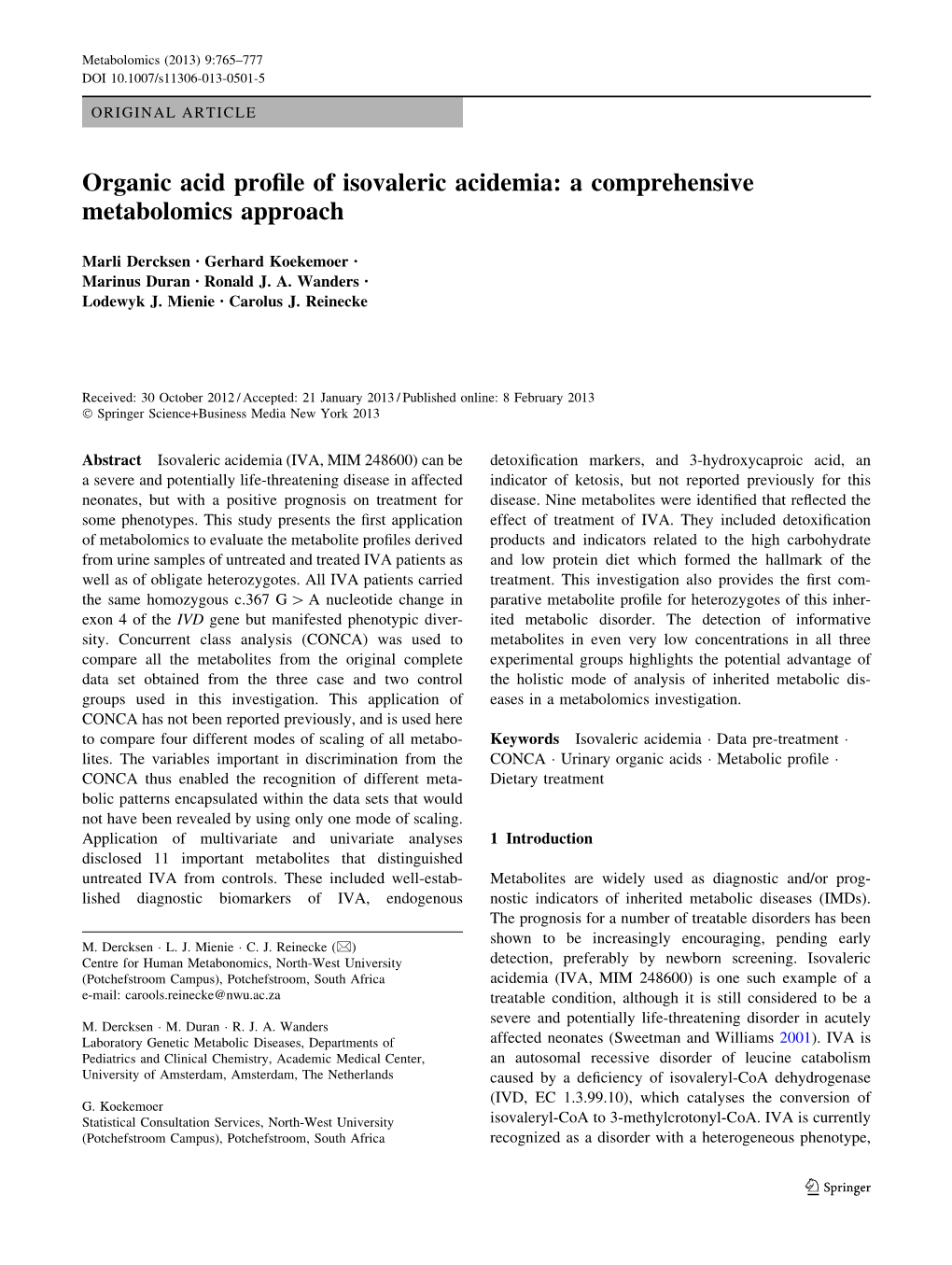 Organic Acid Profile of Isovaleric Acidemia