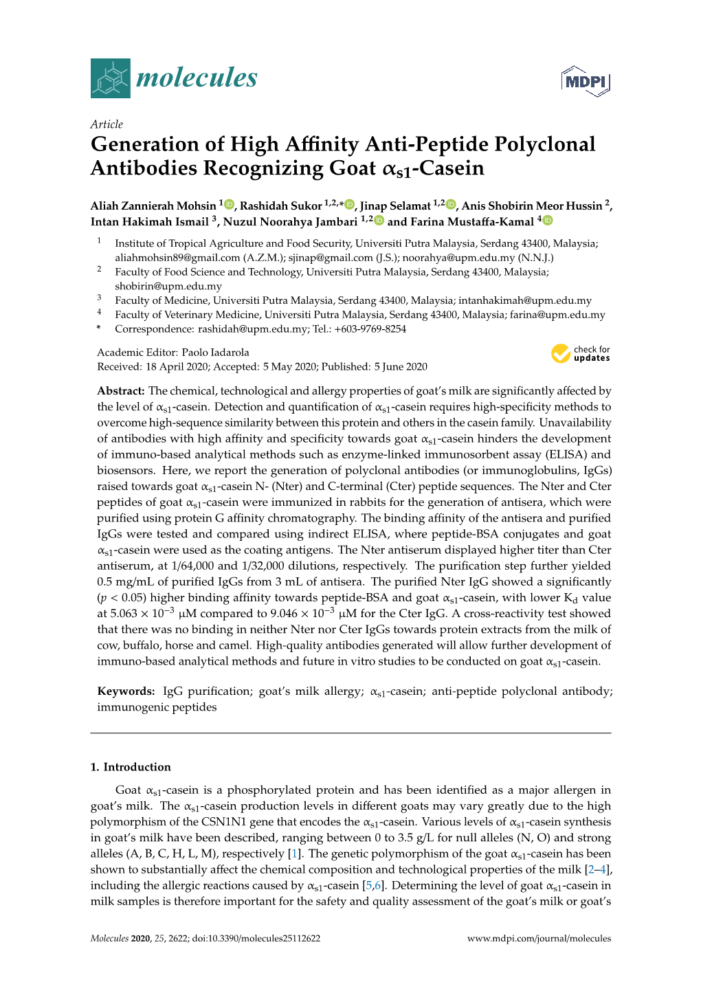 Generation of High Affinity Anti-Peptide Polyclonal Antibodies