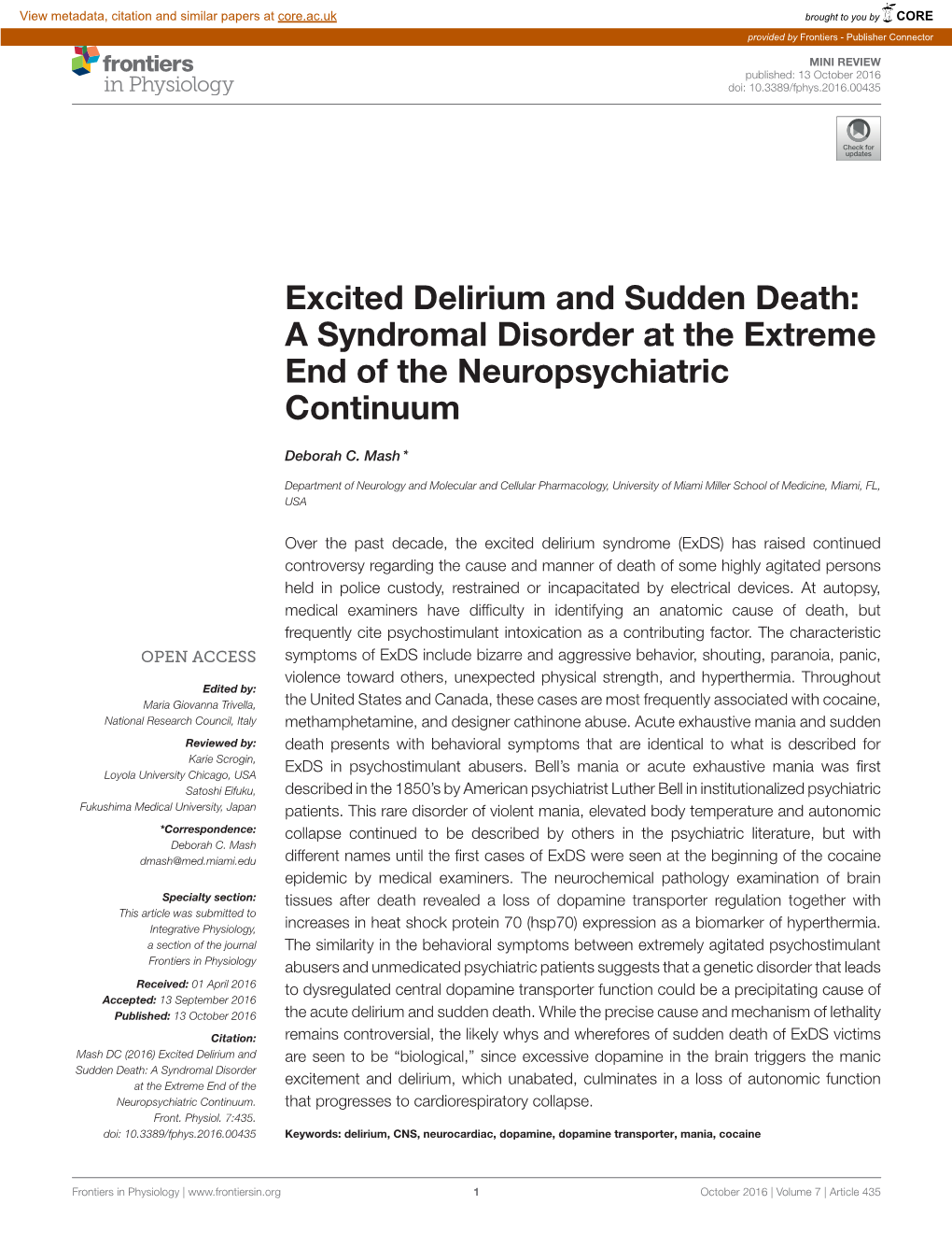 Excited Delirium and Sudden Death: a Syndromal Disorder at the Extreme End of the Neuropsychiatric Continuum