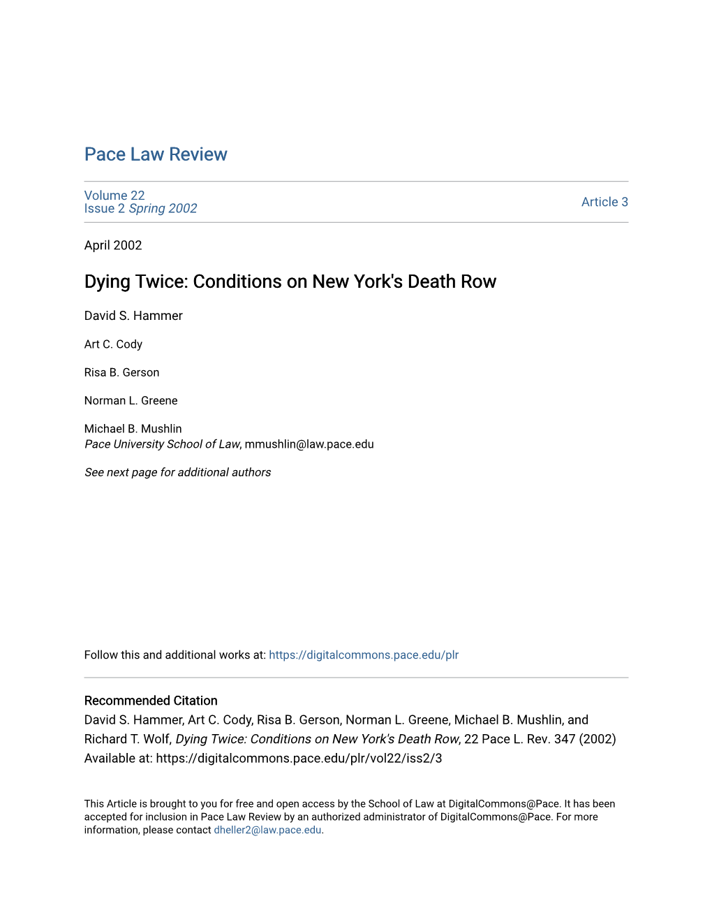 Dying Twice: Conditions on New York's Death Row