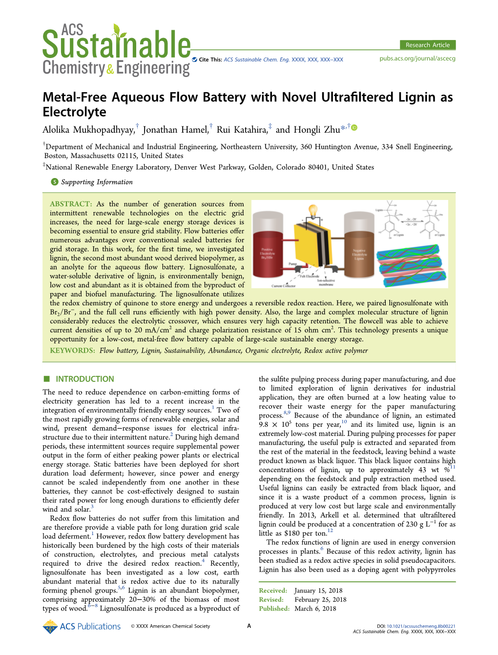 Metal-Free Aqueous Flow Battery with Novel Ultrafiltered Lignin As