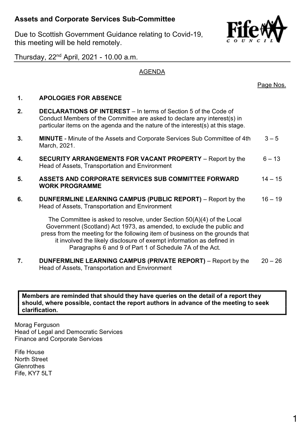 Assets and Corporate Services Sub-Committee