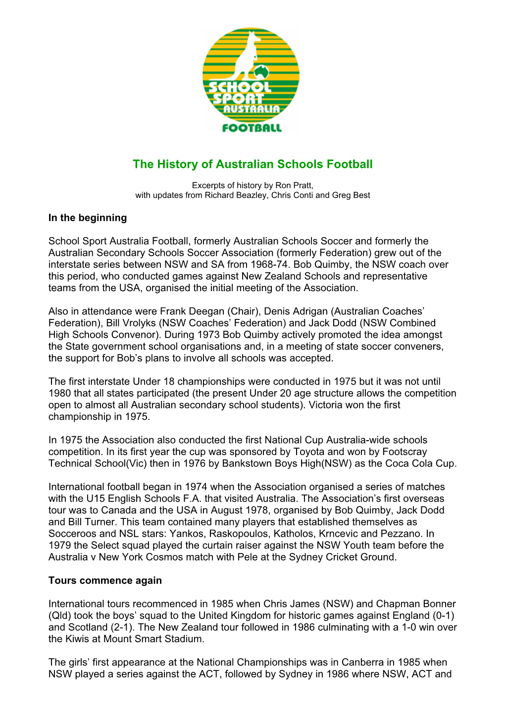 The History of Australian Schools Football